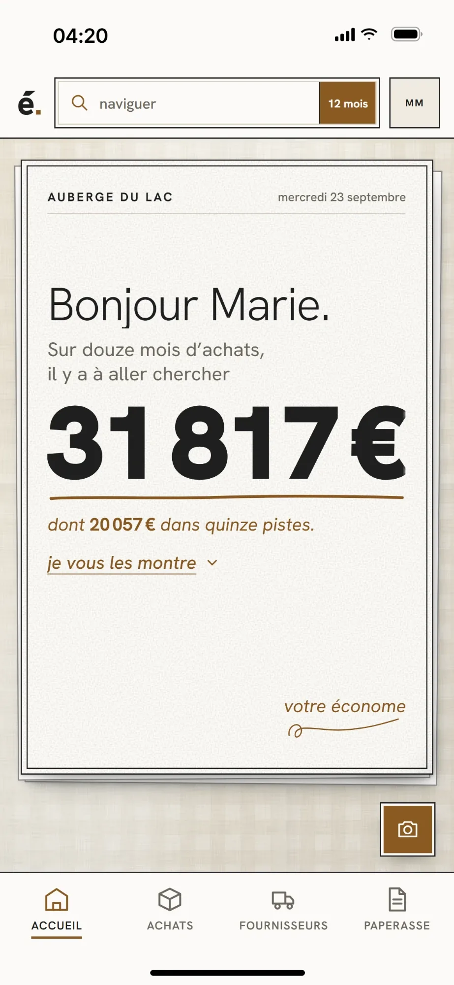 L'accueil de l'app, vu depuis un iPhone